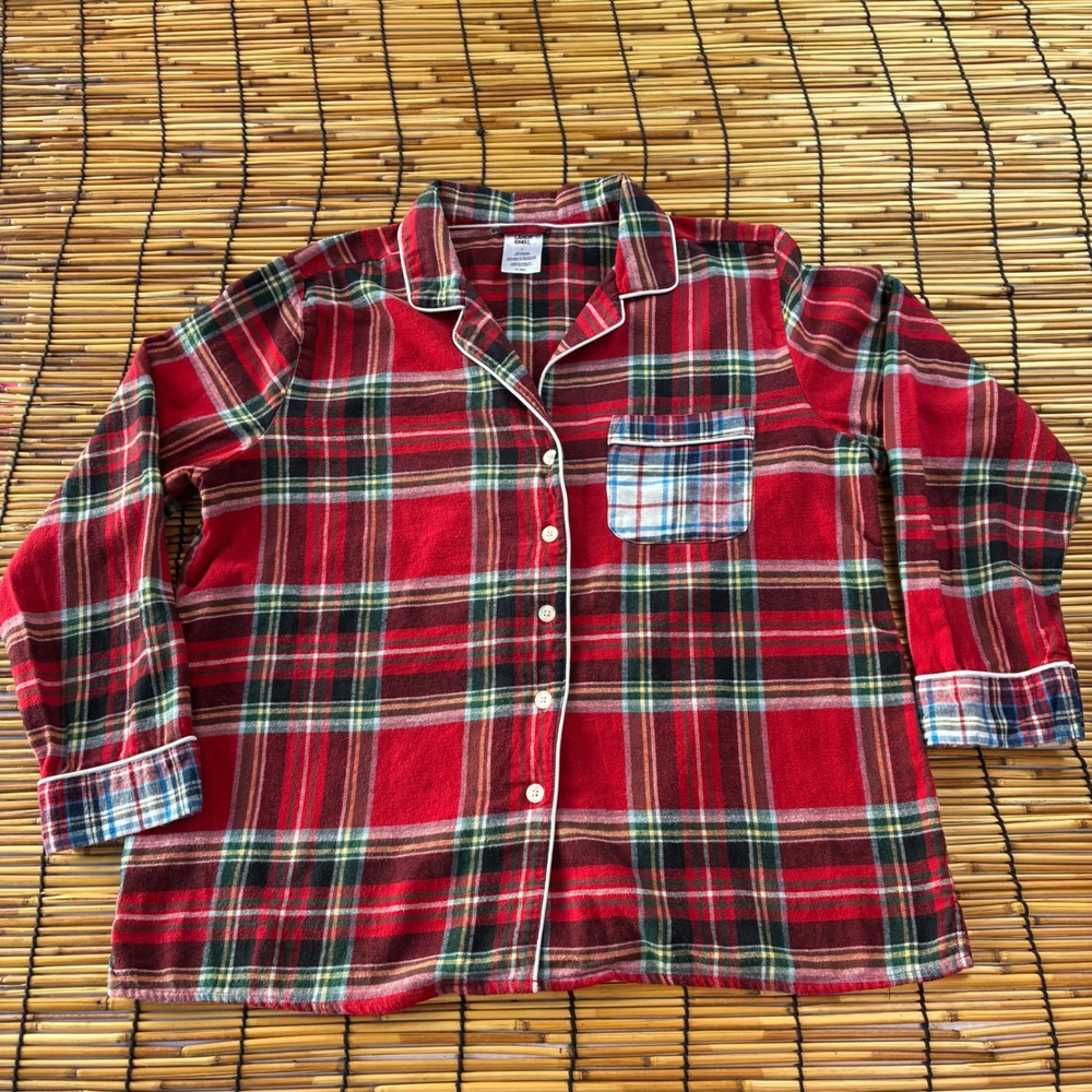 Lands End Womens Red Plaid Flannel‎ Pajama Top Long Sleeve Cotton Sleep Shirt L